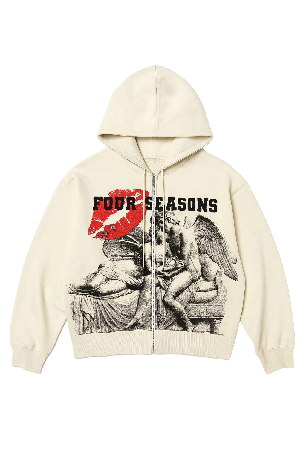 Beige hoodie with graphic design and &