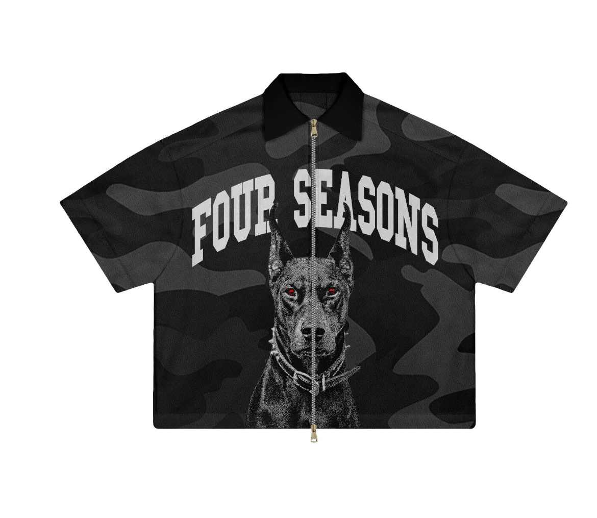 beware of dog zip up black camo