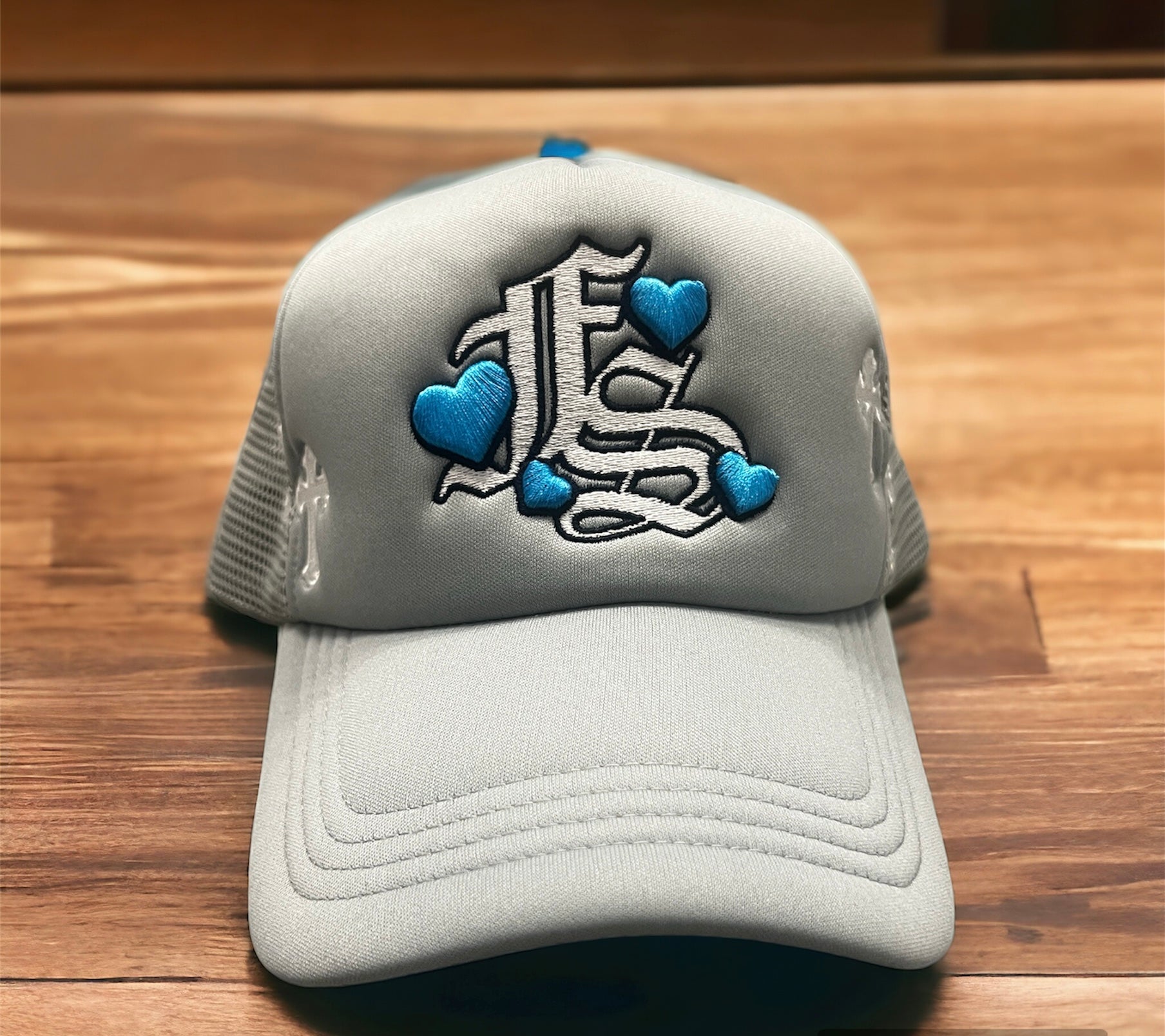 hearted trucker hat grey