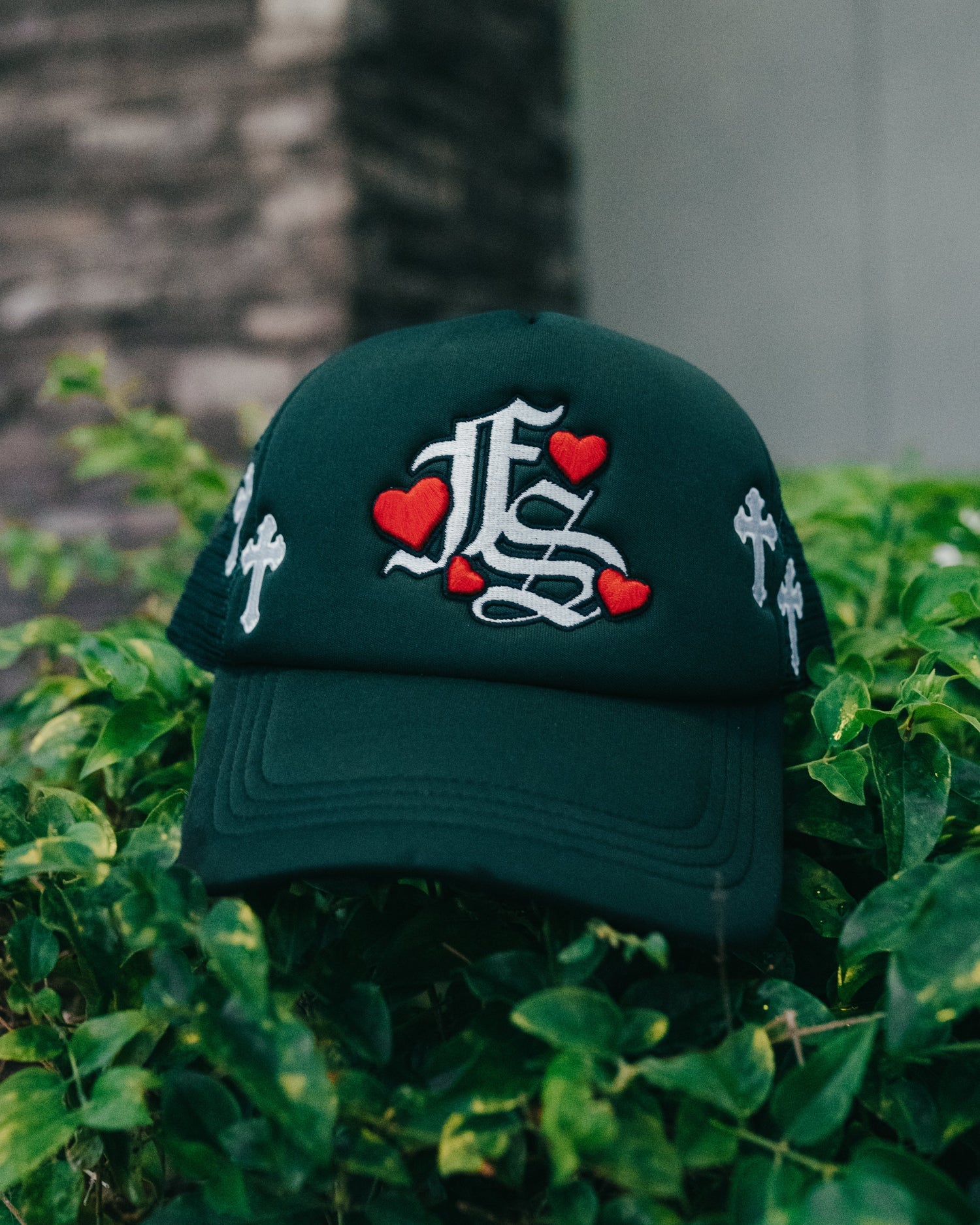 hearted trucker hat green